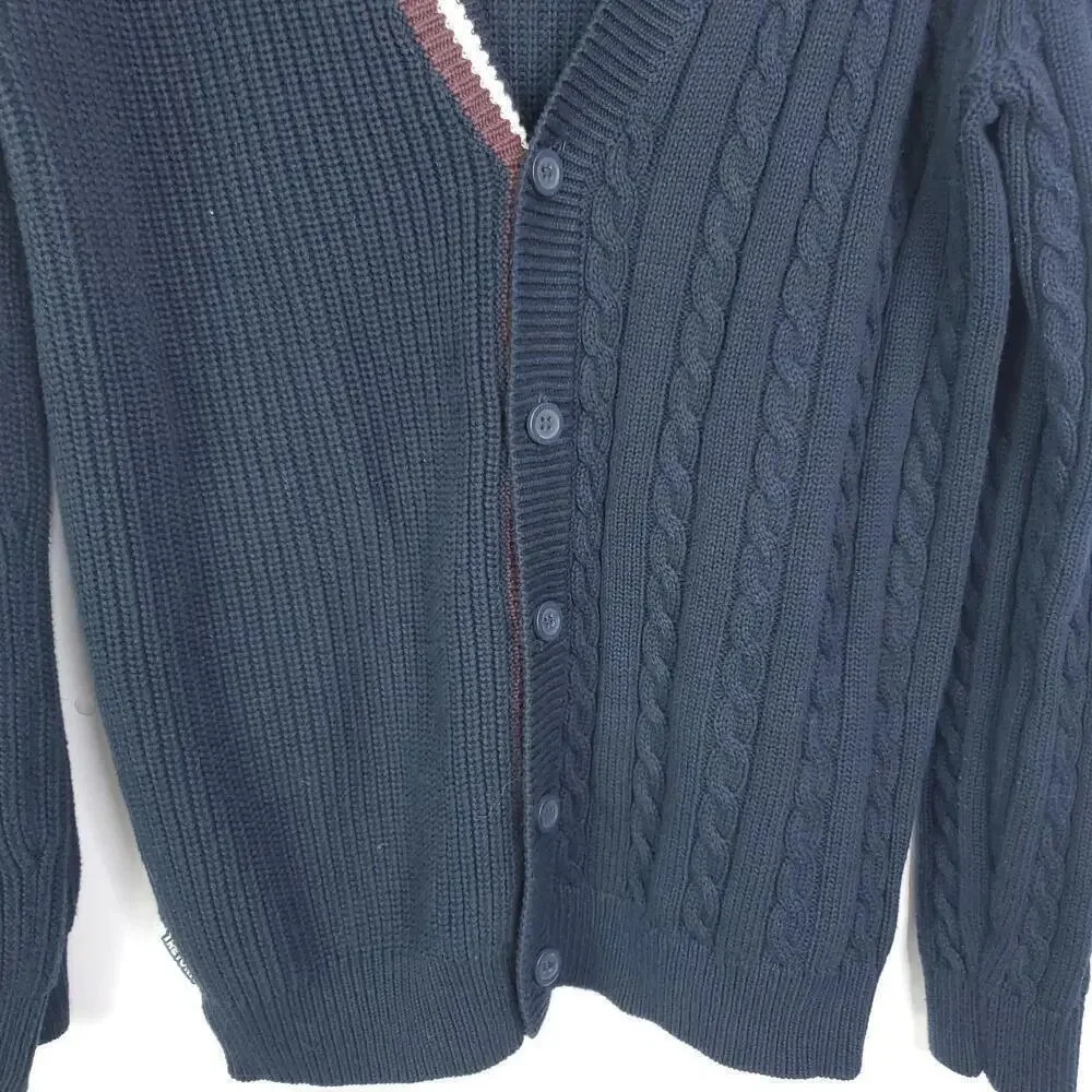 Tretorn Sweater Mens M Preppy Cardigan Cableknit Navy Academia Country Club